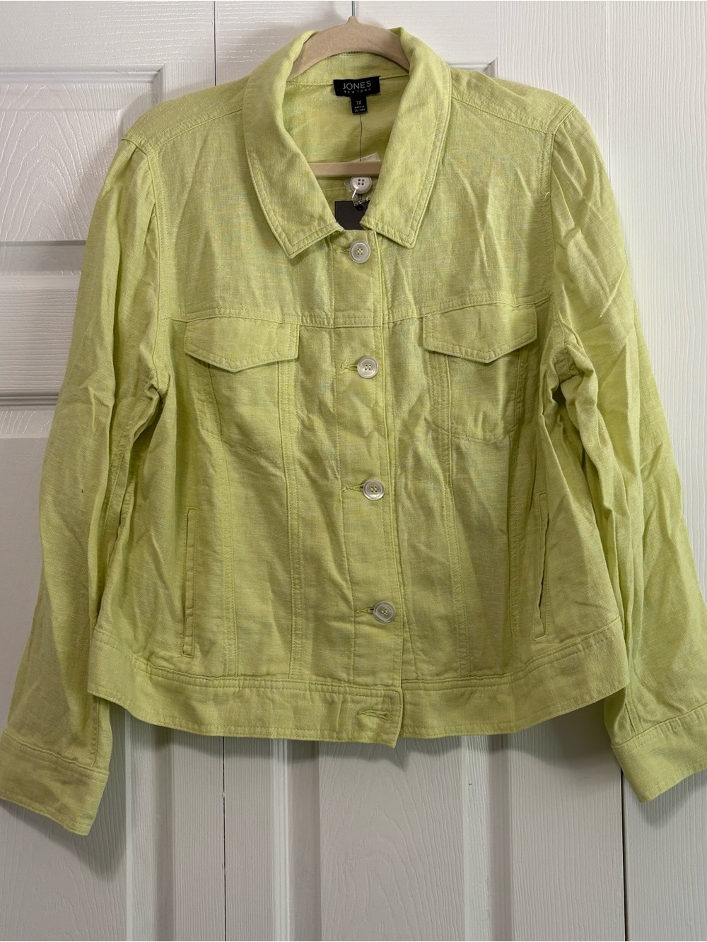 Jones New York Light Lime Button-Front Linen Blend Spring Summer Jacket 1X NWT